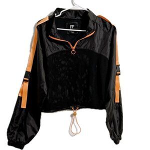 Redfox Black and Orange Bomber Jacket with Sporty Quarter-Zip